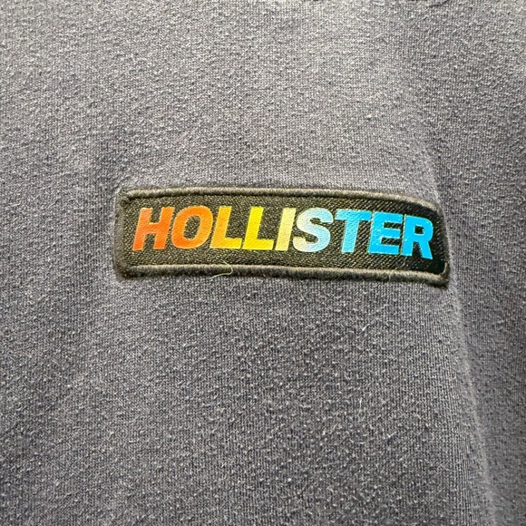 Hollister Hoodie Mens L Pullover Sweatshirt Patch Logo Navy Drawstring - Picture 2 of 5